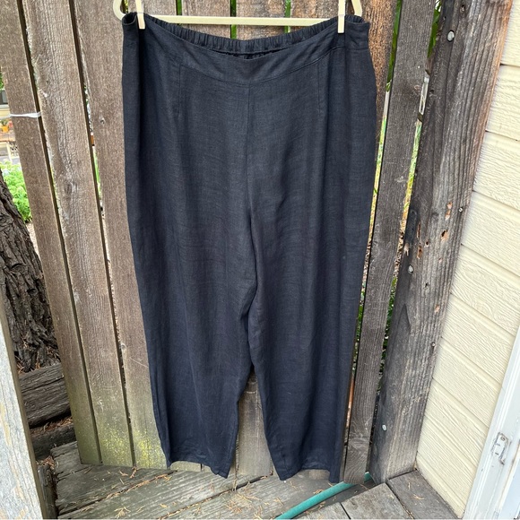 Flax Black 100% Linen Wide Leg Side Button Pants Sz 1X - Picture 9 of 16